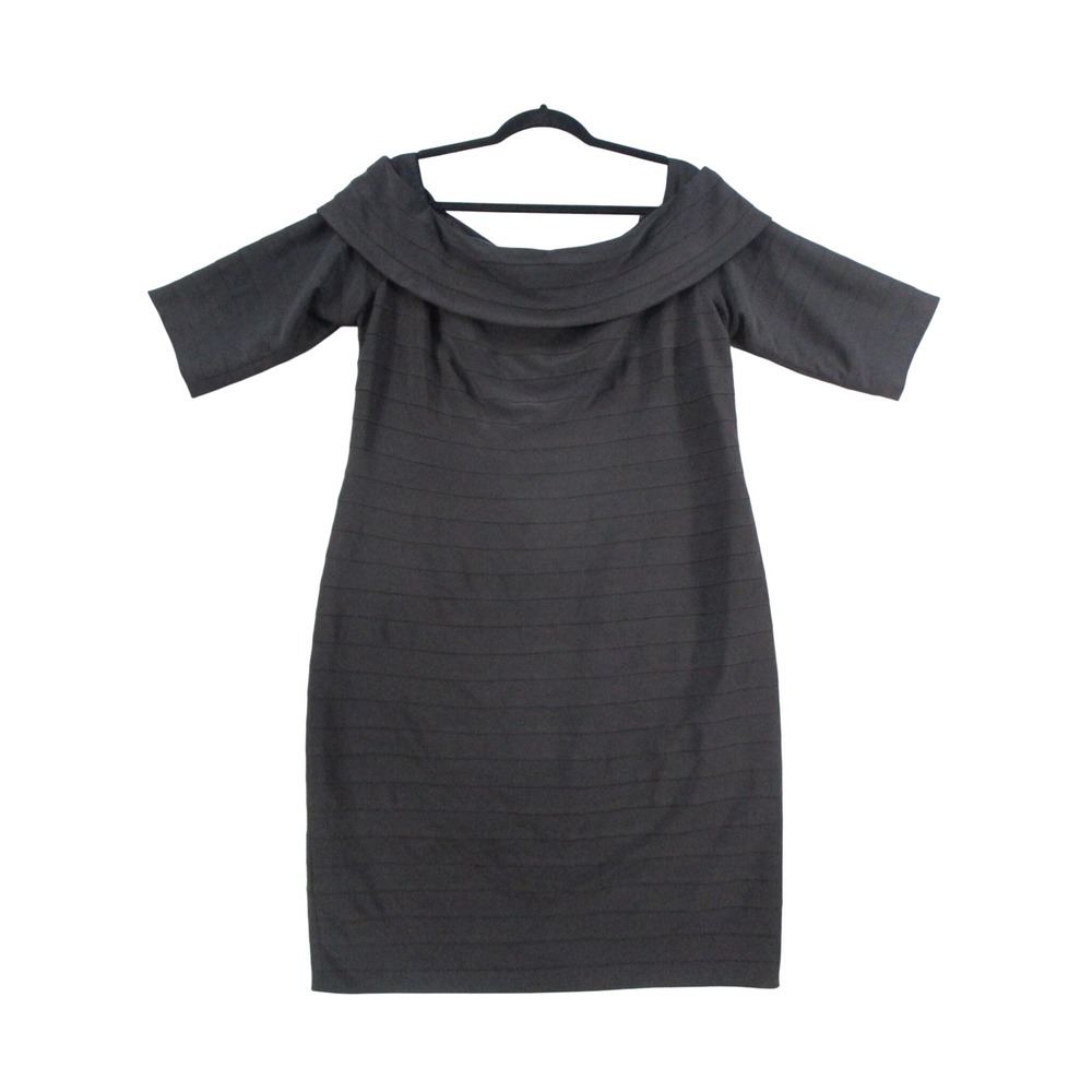 Adrianna Papell Black Foldover Off Shoulder Sheath Dress 16W